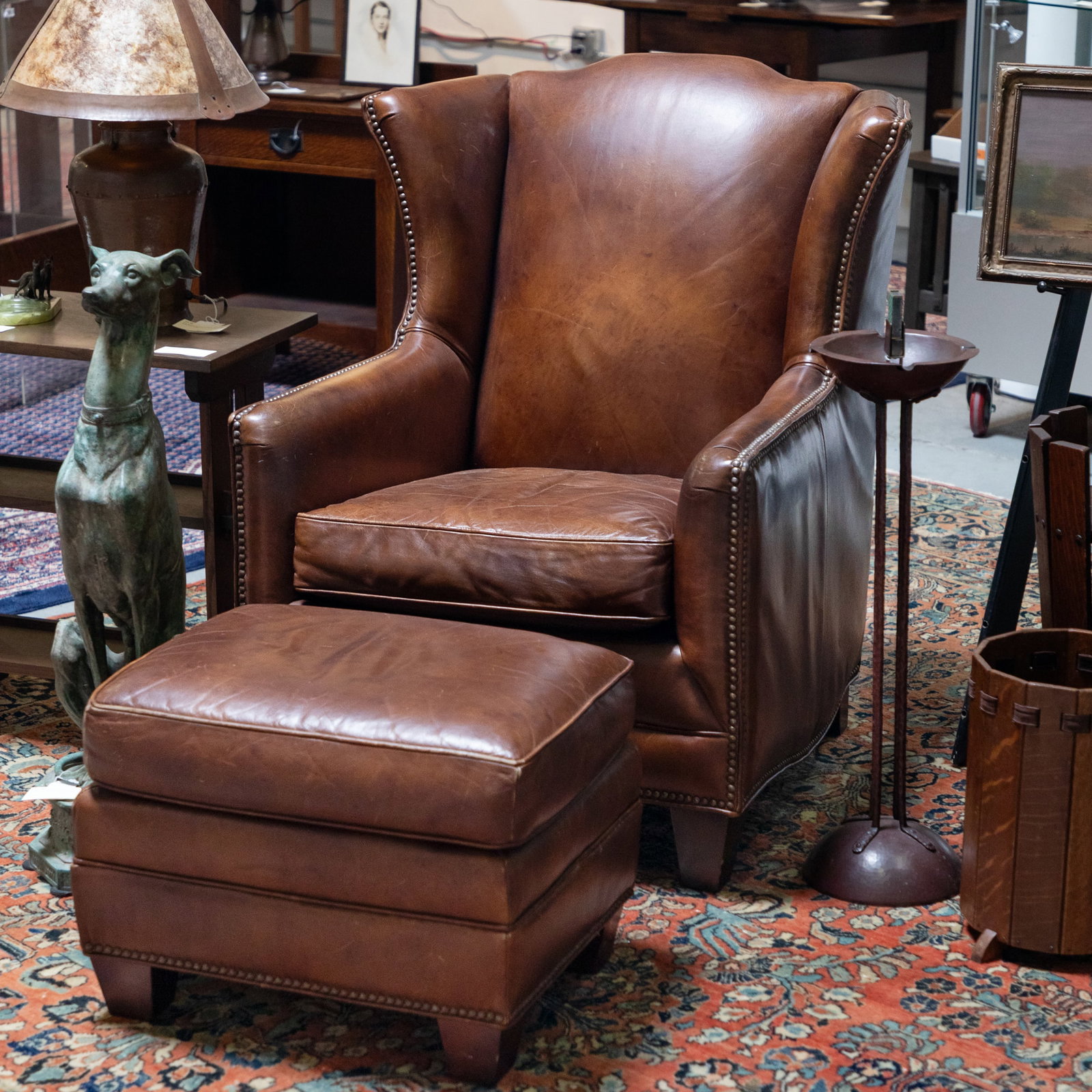 Georgian Style Library Chair and Ottoman (1 of 7)
