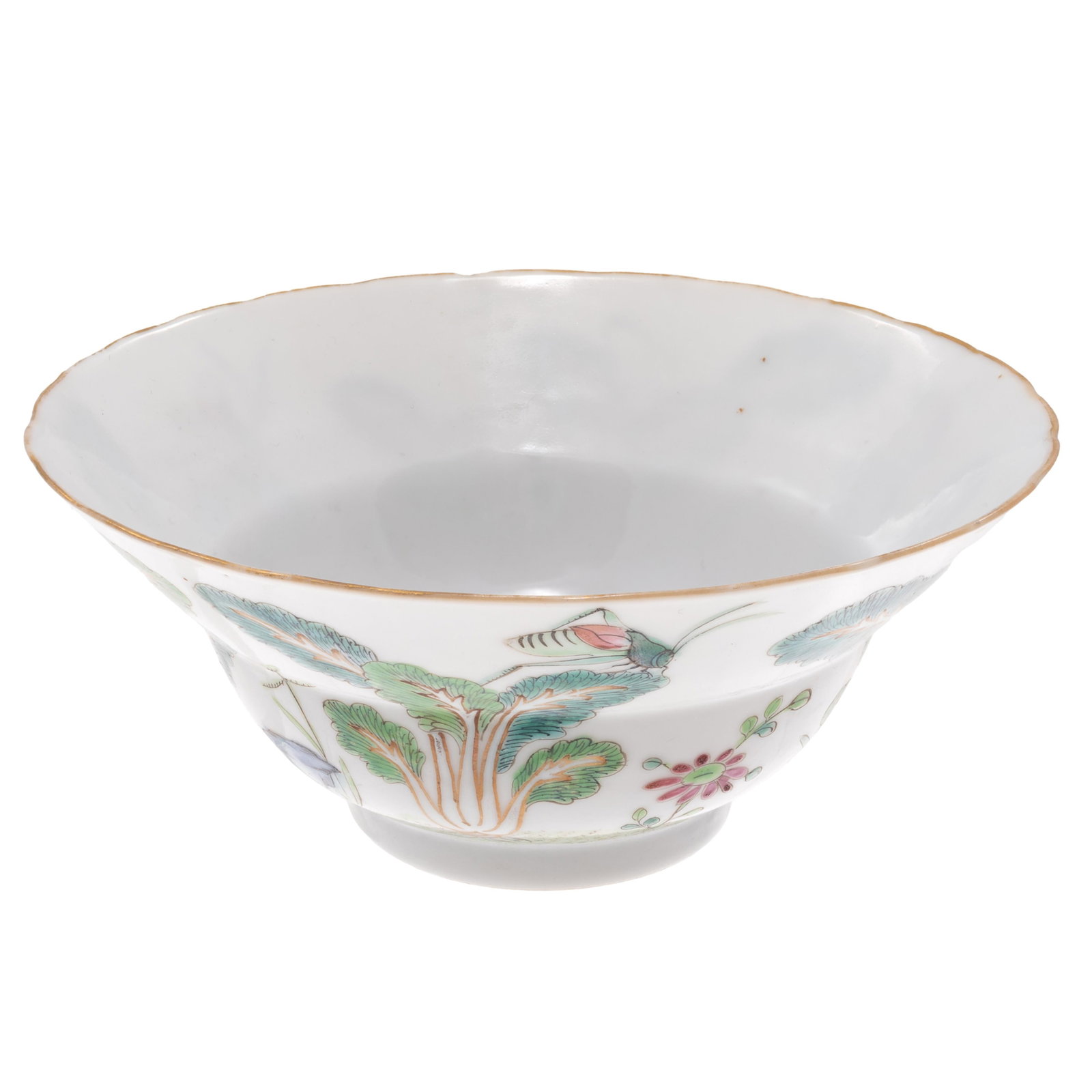 Famille Rose Cabbage and Insect Bowl, Guangxu Mark and of the Period (1875-1908): Famille Rose Cabbage and Insect Bowl Guangxu Mark and of the Period (1875-1908) The deep rounded bowl delicately potted with thin walls, the exterior exquisitely enameled in the famille rose palette