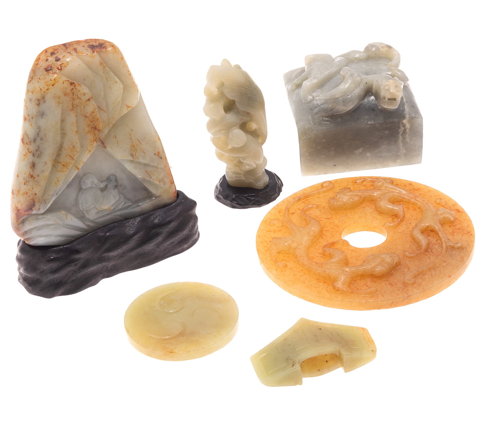 Group of six Chinese carved Jade and Hardstone Articles (1 of 6)
