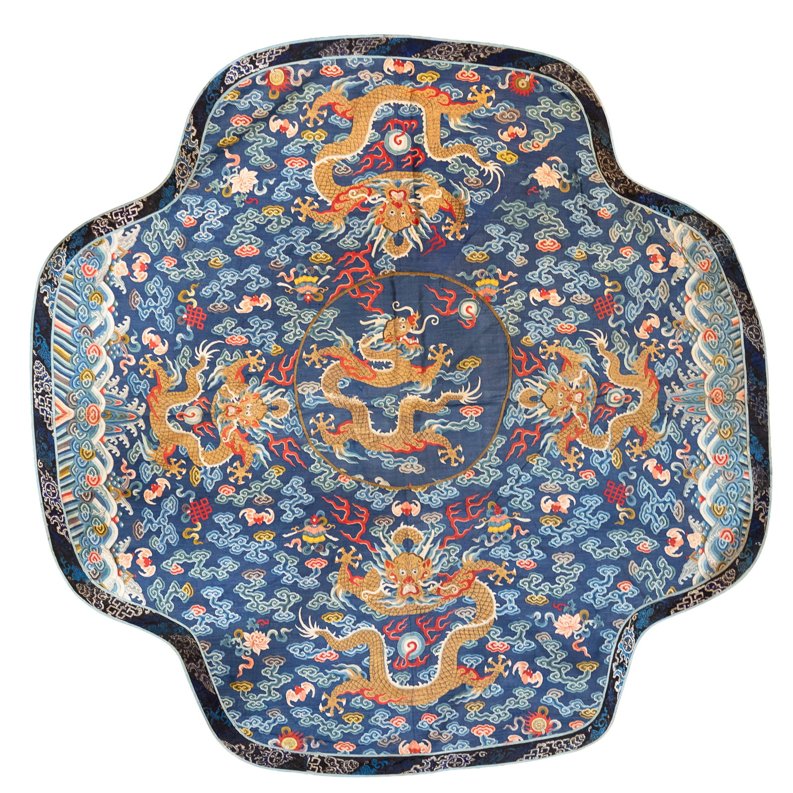 Chinese Blue Ground Kesi Silk Five Dragon Panel (1 of 3)