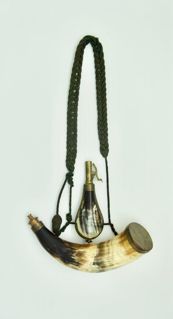 Swiss Powder Flask X 2: Lot: 2 X Swiss Powder Flask. 19 TH C.