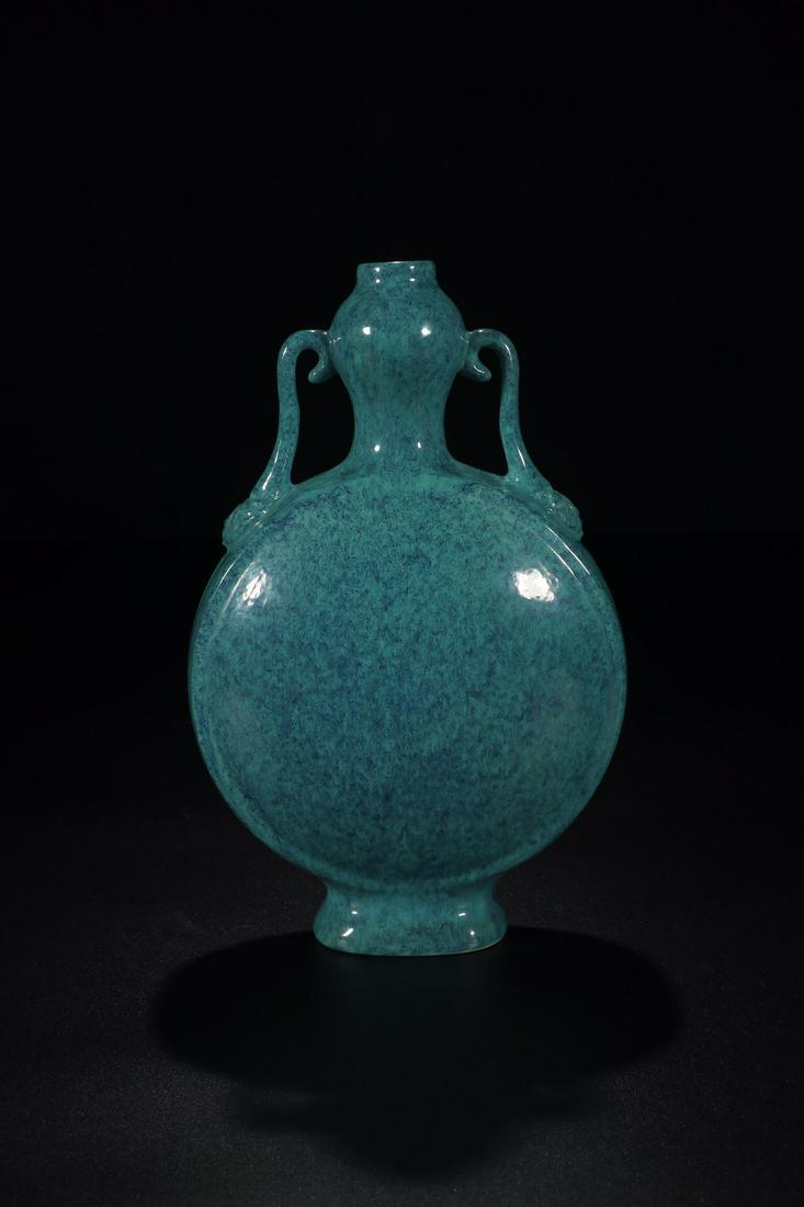 QIANLONG MARK, CHINESE LU JUN KILN MOONFLASK: H:21CM; MD:14CM