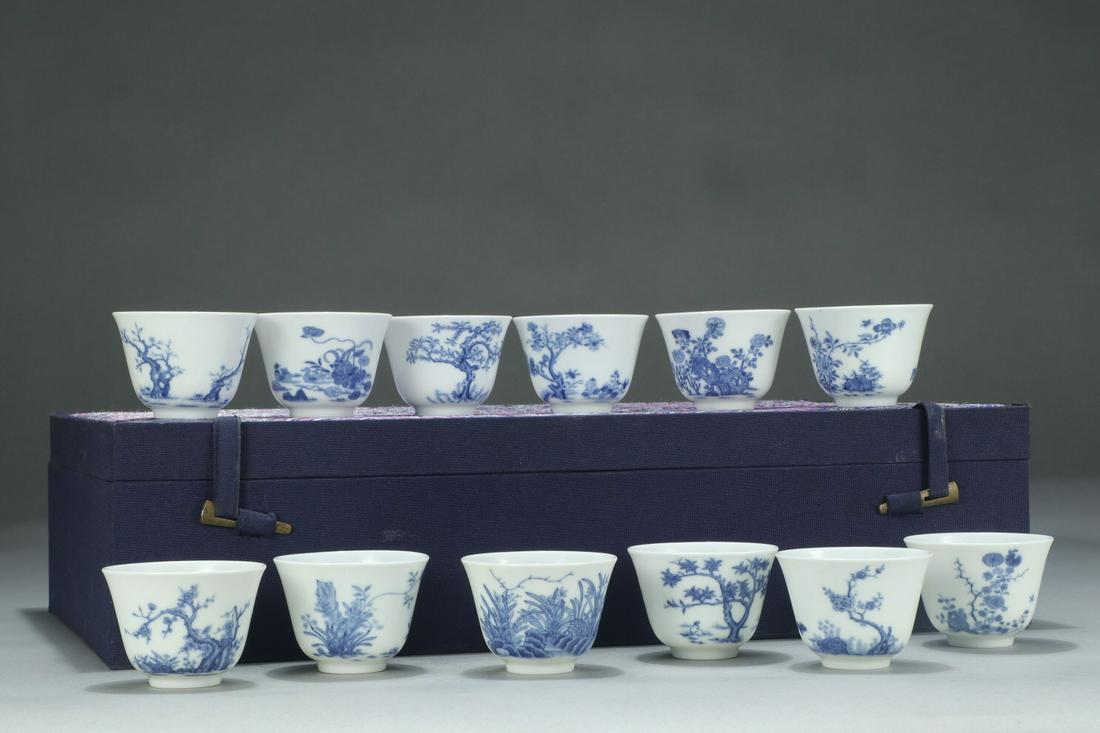KANGXI MARK, SET OF CHINESE BLUE & WHITE CUP (1 of 6)