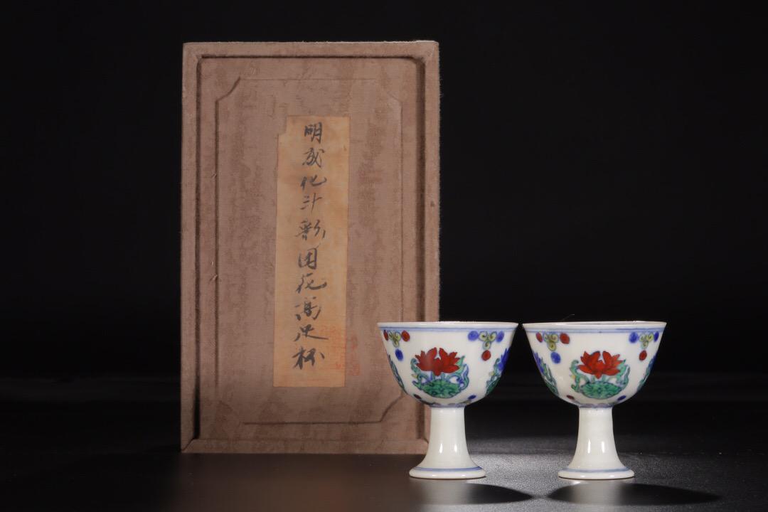 CHENGHUA MARK, PAIR OF CHINESE DOUCAI CUP (1 of 6)