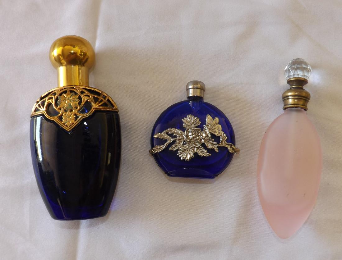 2 COBALT BLUE & 1 PINK PERFUME BOTTLE (1 of 8)