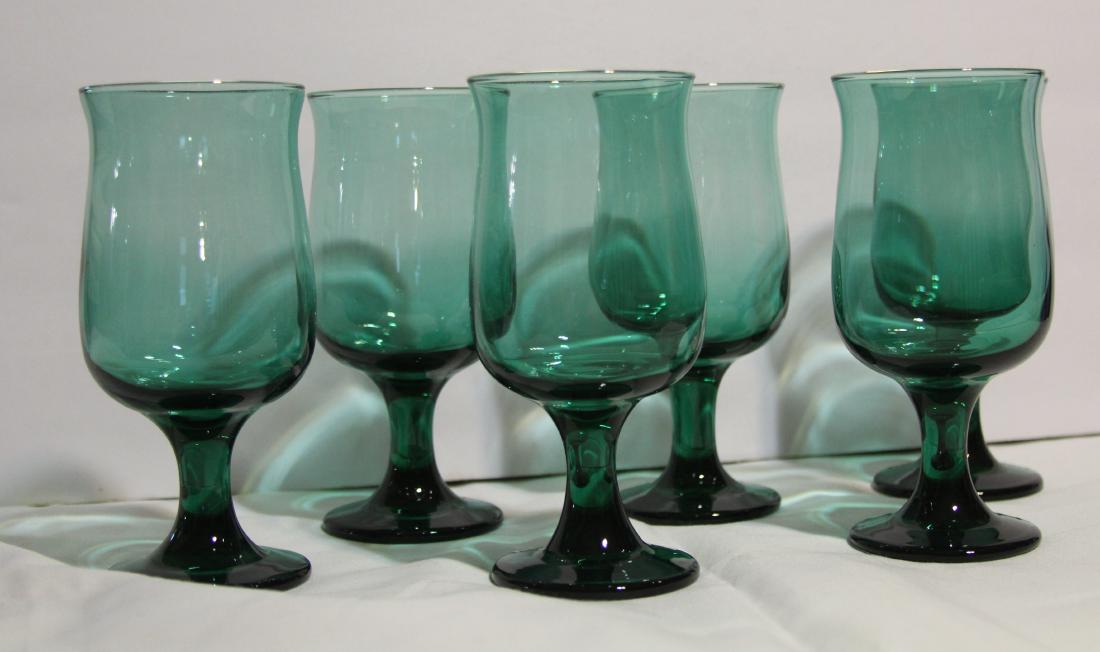 6 LIBBEY GREEN STEMMED GLASSES