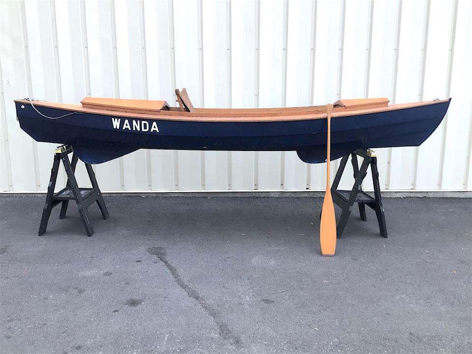 Vintage Wooden Fin Boat By Bryan Boat Builders: Wonderful example!Vintage wooden Fin Boat made by Bryan Boat Builders of New Brunswick, Canada. Circa 1970's-80's.The Fin Boat is designed to be propelled like a fish. The boat has a flexible fin at t