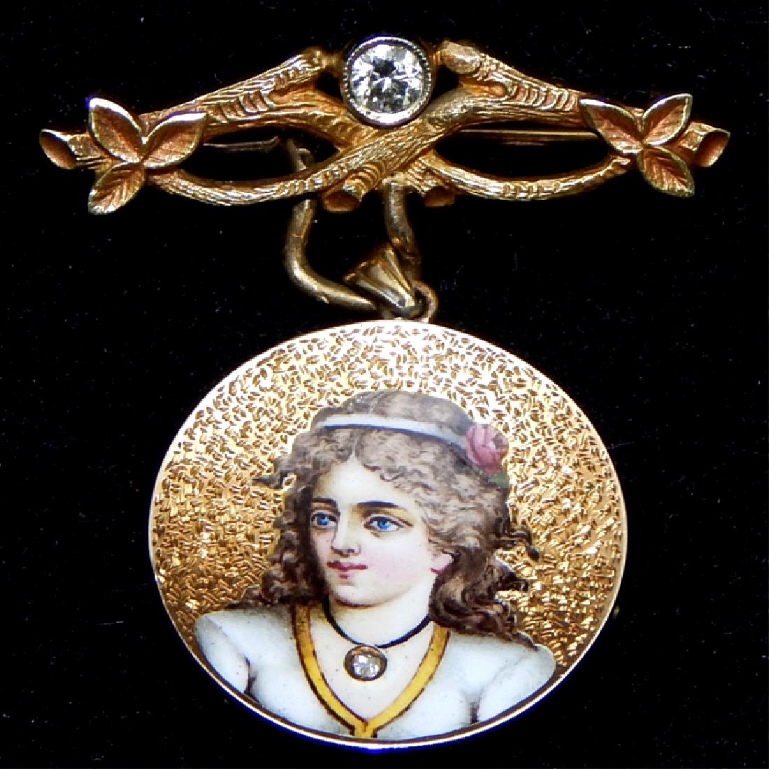 19th Century French 14k and Diamond Pendant Brooch (1 of 2)