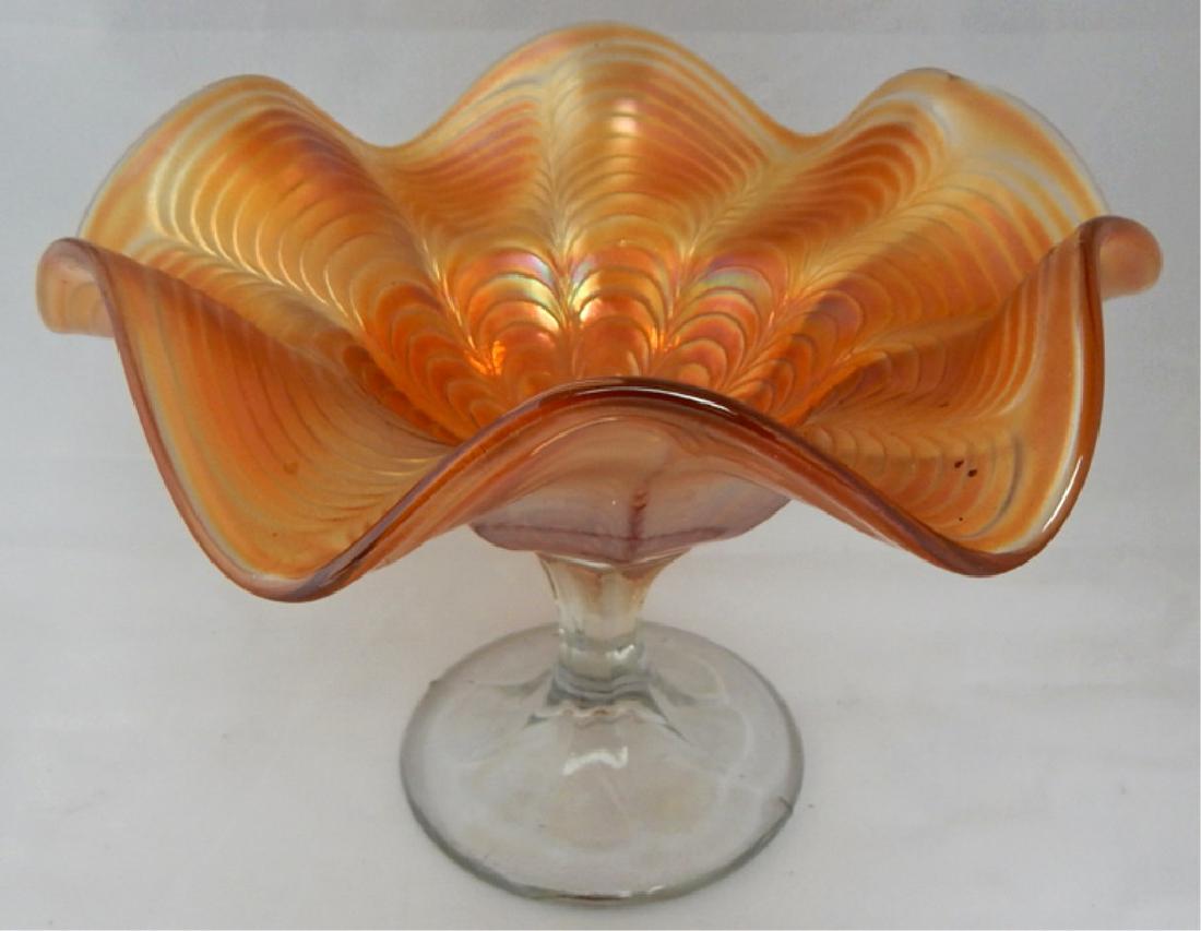 Vintage Fenton Peacock Tail Carnival Glass Compote (1 of 4)
