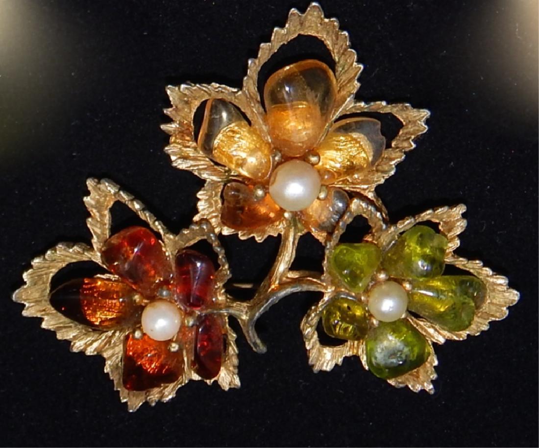 Vintage Designer Gold Leaf Brooch w/ Pearls (1 of 2)
