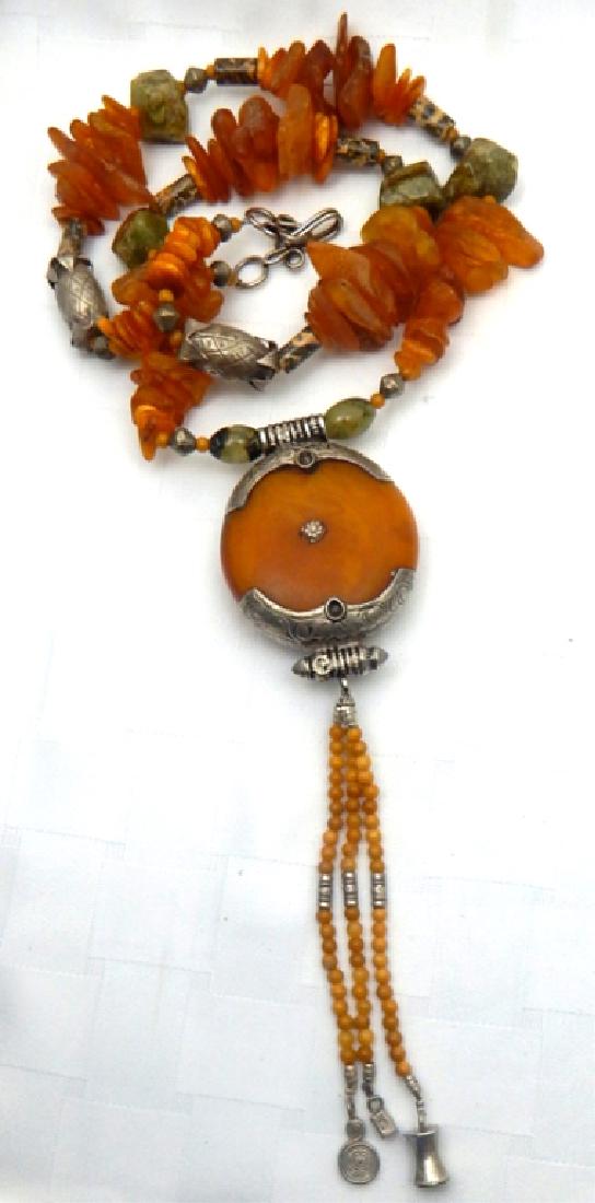 Natural Amber & Silver Tibetan Motif Necklace (1 of 4)
