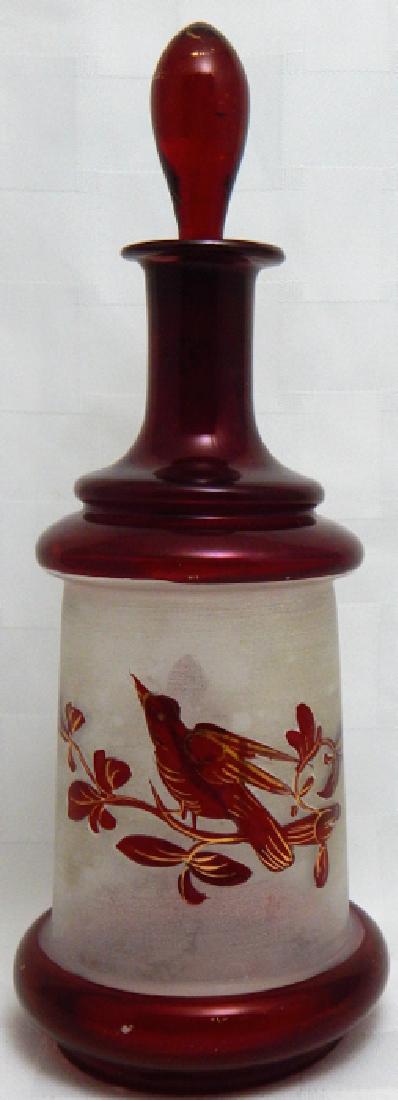 Vintage Bohemian Etched Ruby Glass Vanity Bottle (1 of 3)