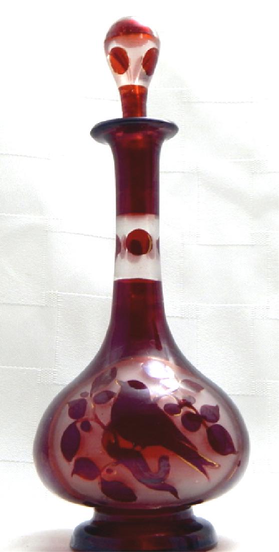 Vintage Bohemian Etched Ruby Glass Vanity Bottle (1 of 2)