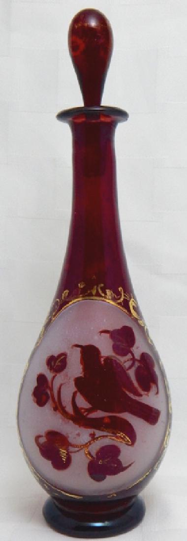 Vintage Bohemian Etched Ruby Glass Vanity Bottle (1 of 2)