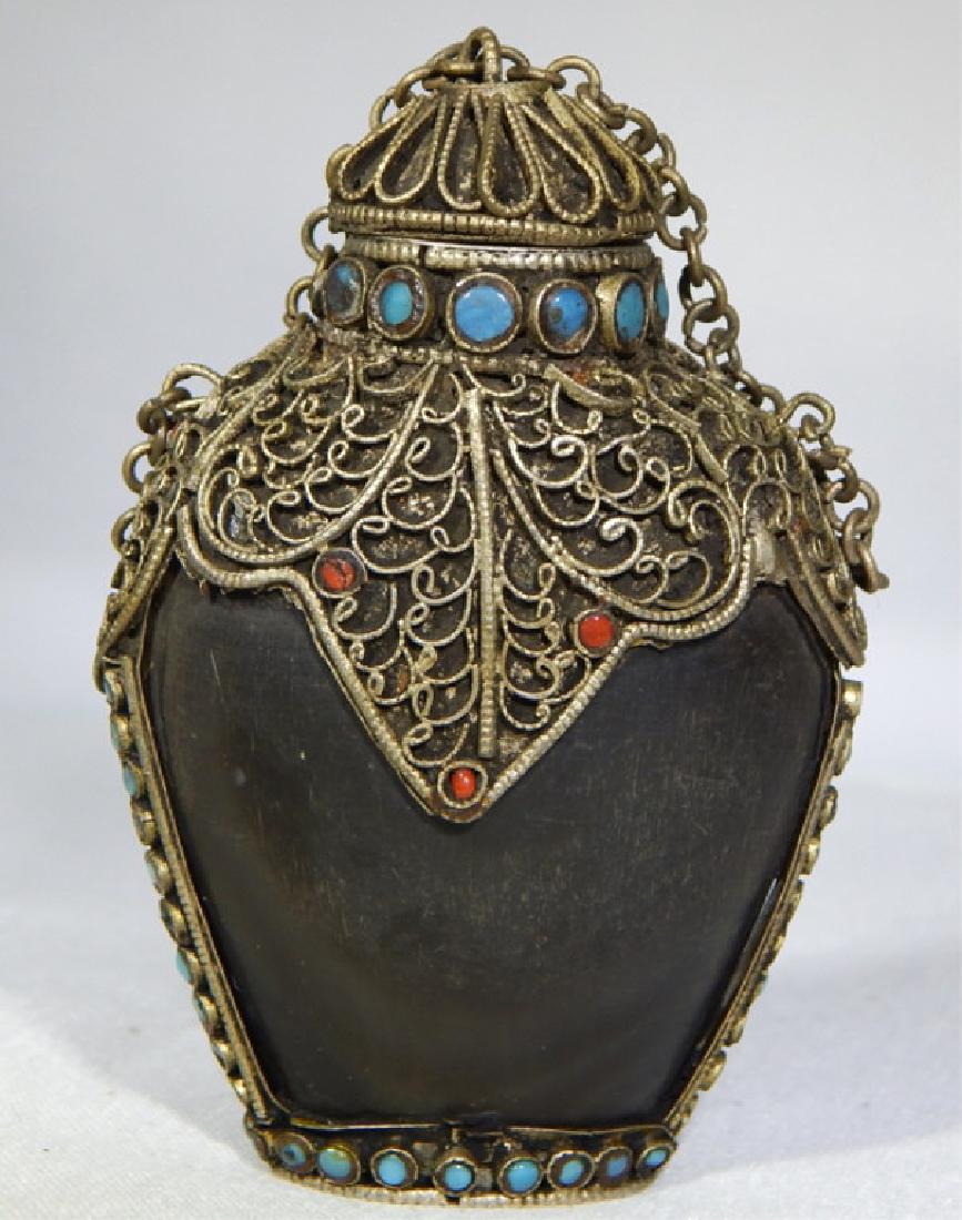 Vintage Silver, Turquoise & Coral Snuff Bottle (1 of 4)