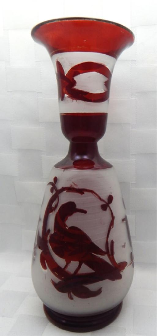 Vintage Bohemian Etched Ruby Glass Vase (1 of 4)