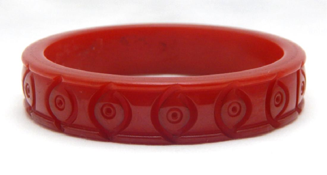 Hawaiian Hand Carved Red Bakelite Bangle, c1920s (1 of 3)