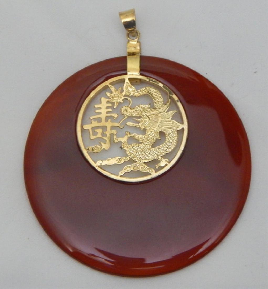 Vintage 14k Yellow Gold Dragon and Jade Pendant (1 of 2)