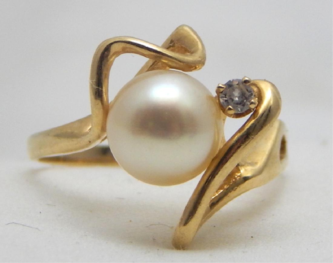 14k Yellow Gold Pearl & Diamond Modern Design Ring (1 of 4)