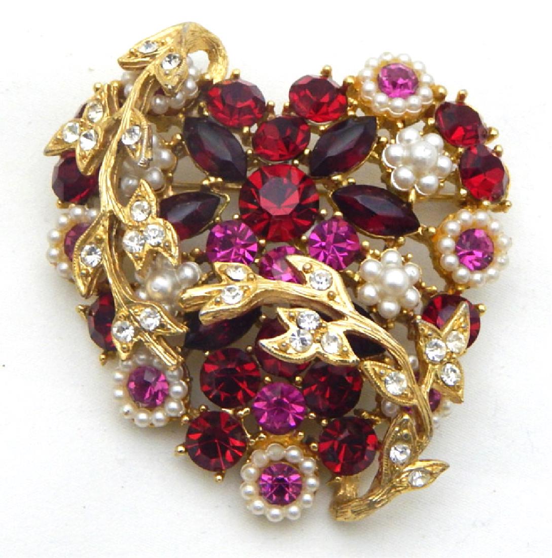 Vintage Ruby, Pearls and Rhinestone Brooch (1 of 2)