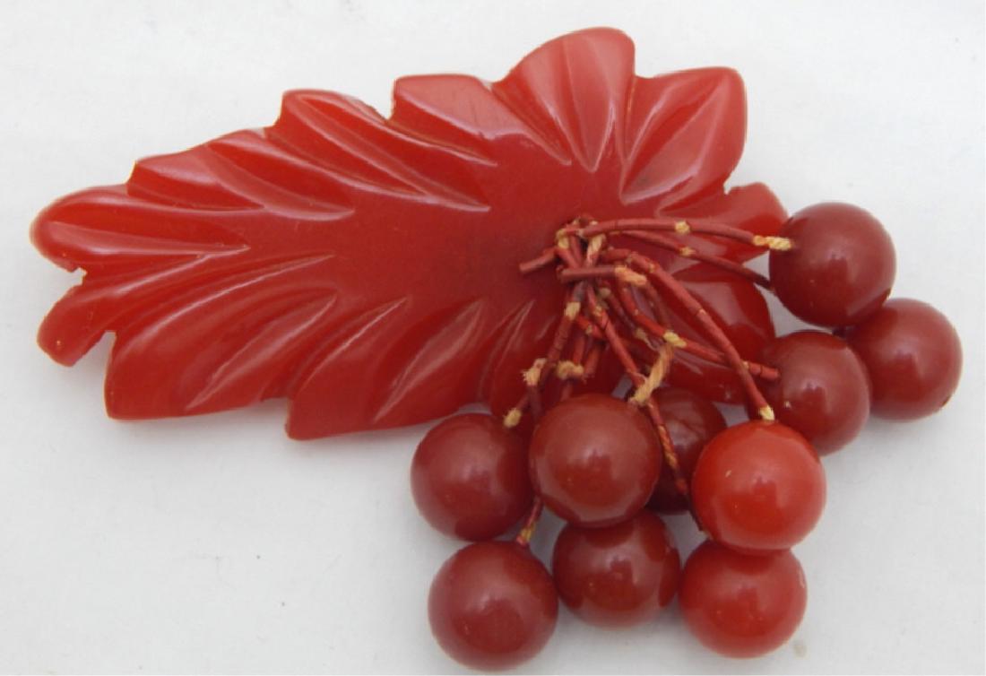 Vintage Hawaiian Bakelite Leaf w/ Berries Brooch (1 of 2)