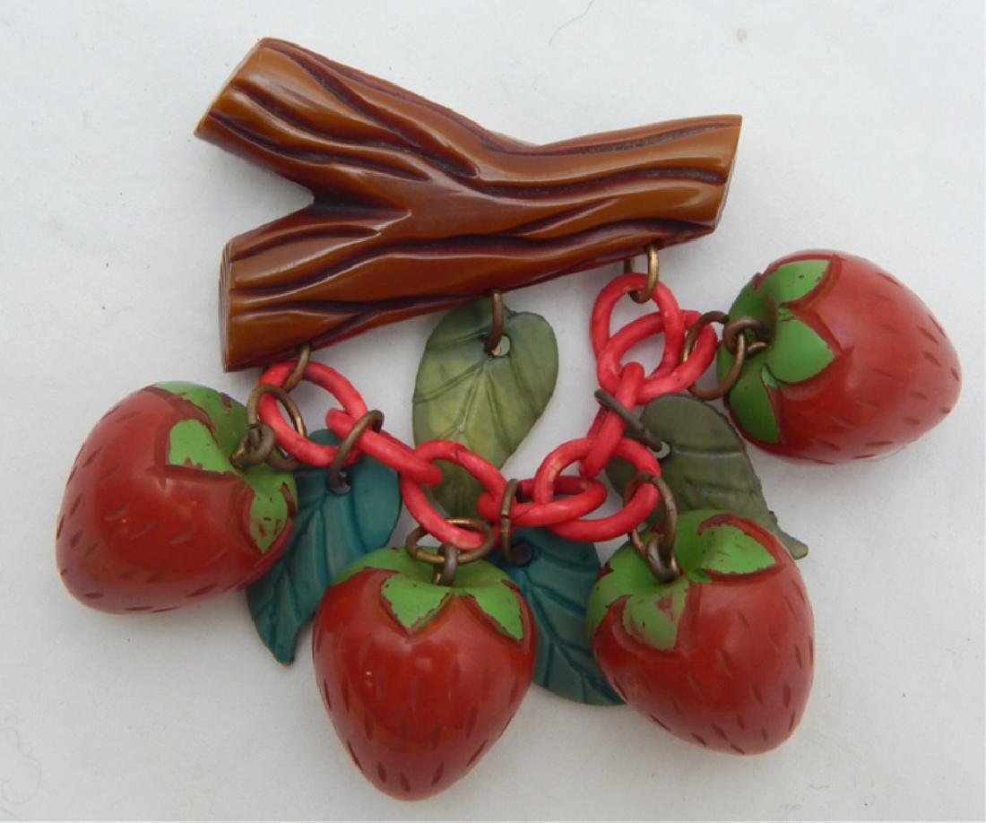 Vintage Colorful Bakelite Strawberries Brooch (1 of 2)