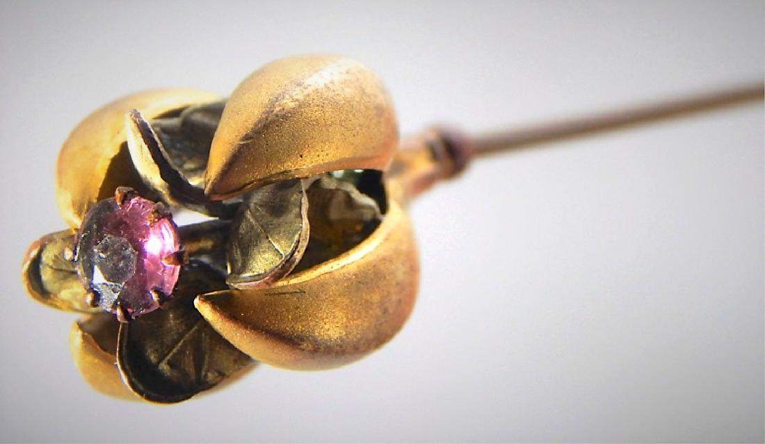 Victorian Flower Bud with Pink Stone Hat Pin (1 of 2)