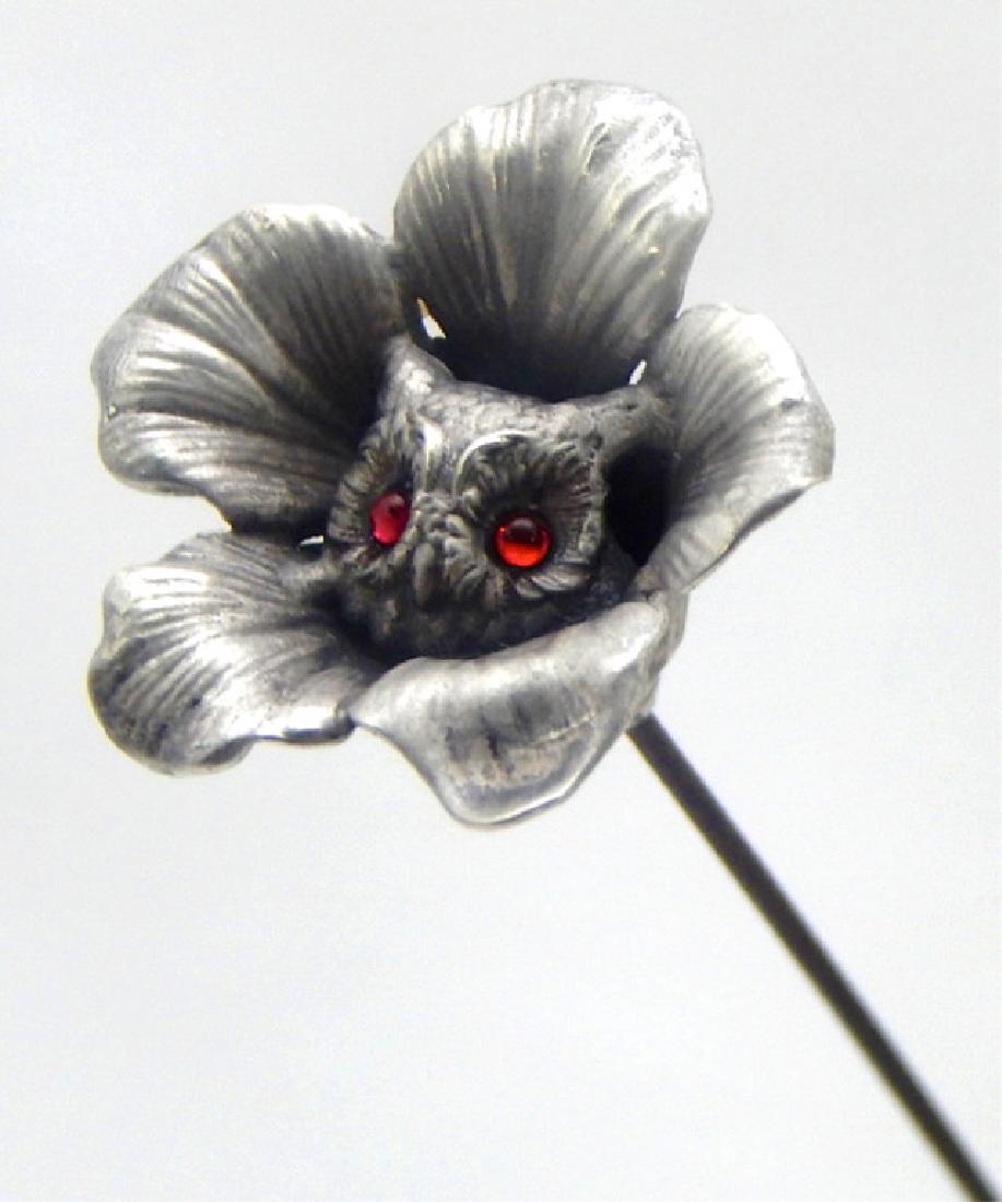 Victorian Owl in Flower with Ruby Eyes Hat Pin (1 of 2)