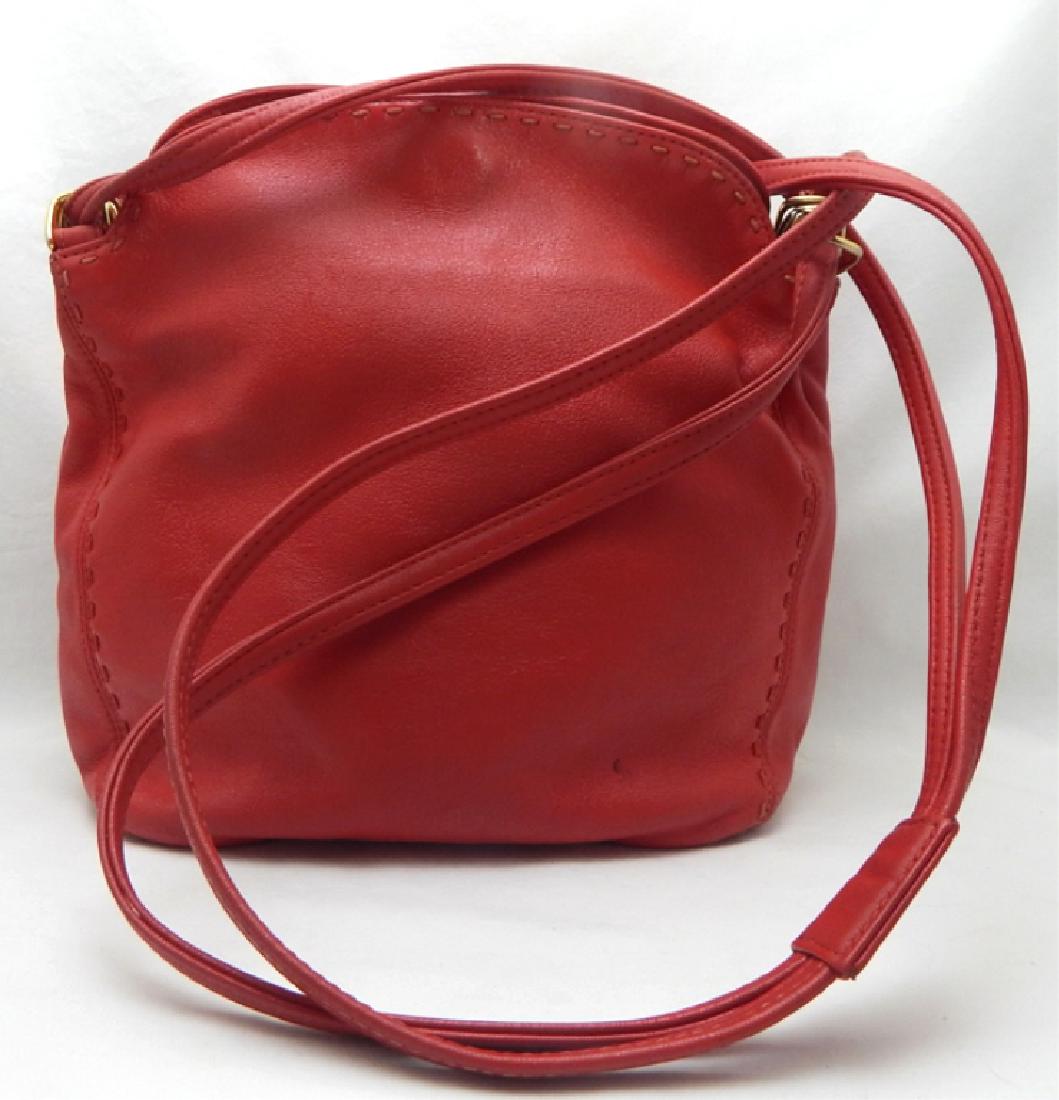 Ganson Red Soft Leather Handbag: Three section inside. Measures 9 1/2" x 9 1/2". Estimate $30 - $50 Starting Bid $20