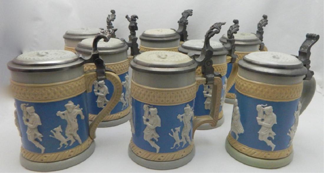 German Mettlach Set of Steins with Figural Scenes (1 of 10)