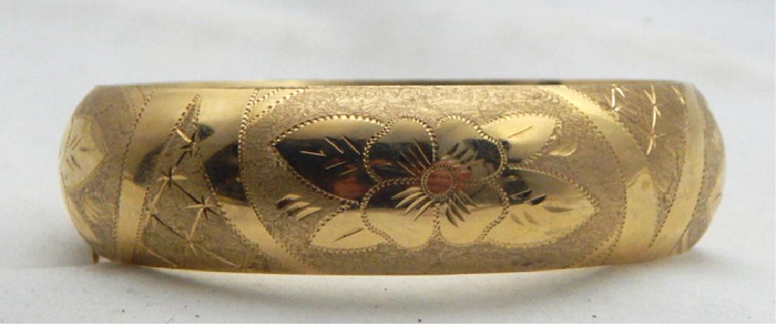 14k Yellow Gold Hand Etched Floral Design Bangle (1 of 4)