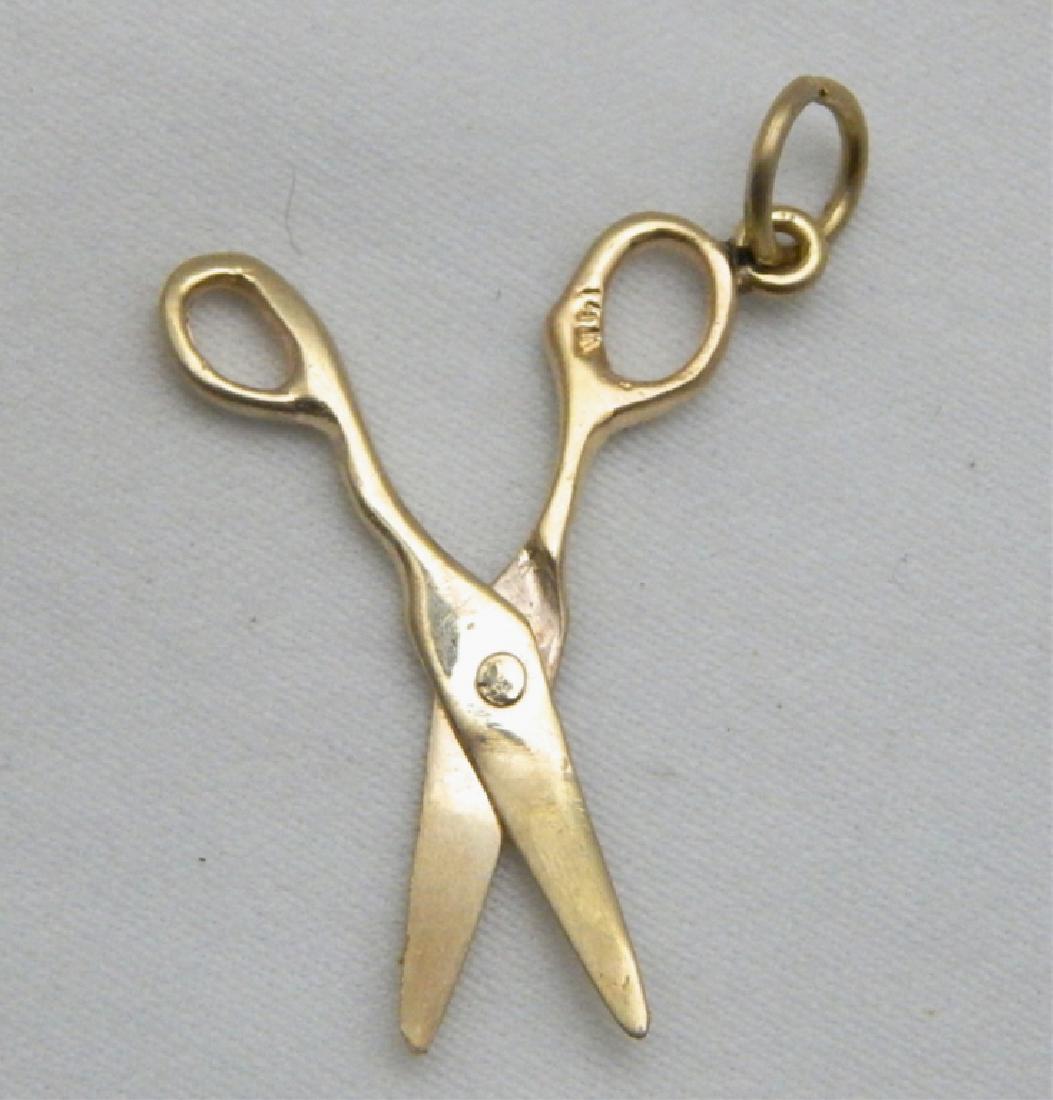 14k Yellow Gold Scissors Charm: Measures 1". Estimate $30 - $50 Starting Bid $10