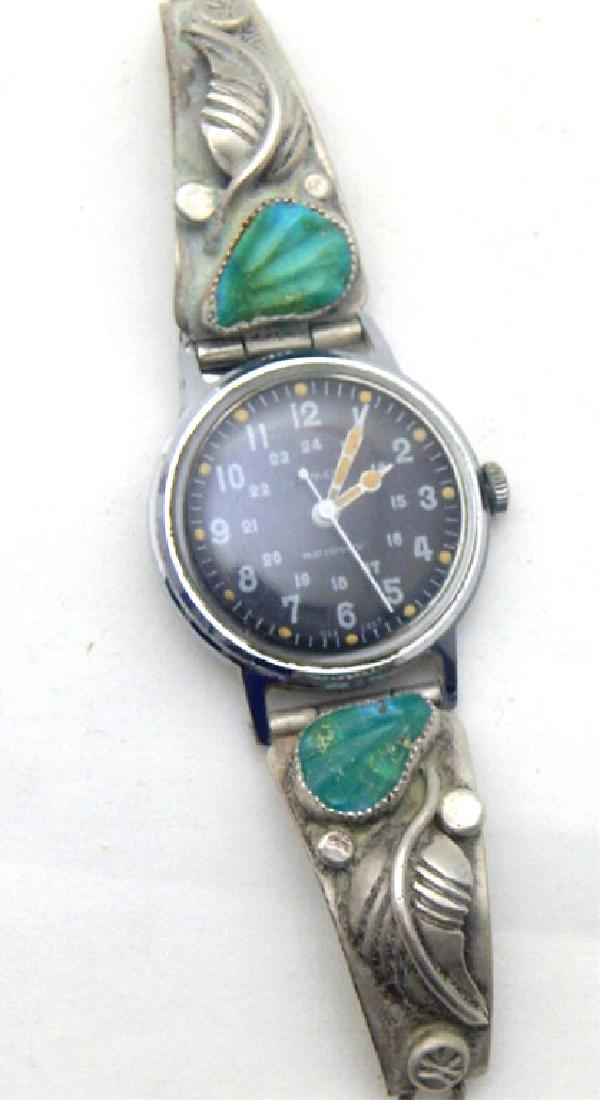 Sterling & Turquoise Band on Black Face Watch (1 of 2)