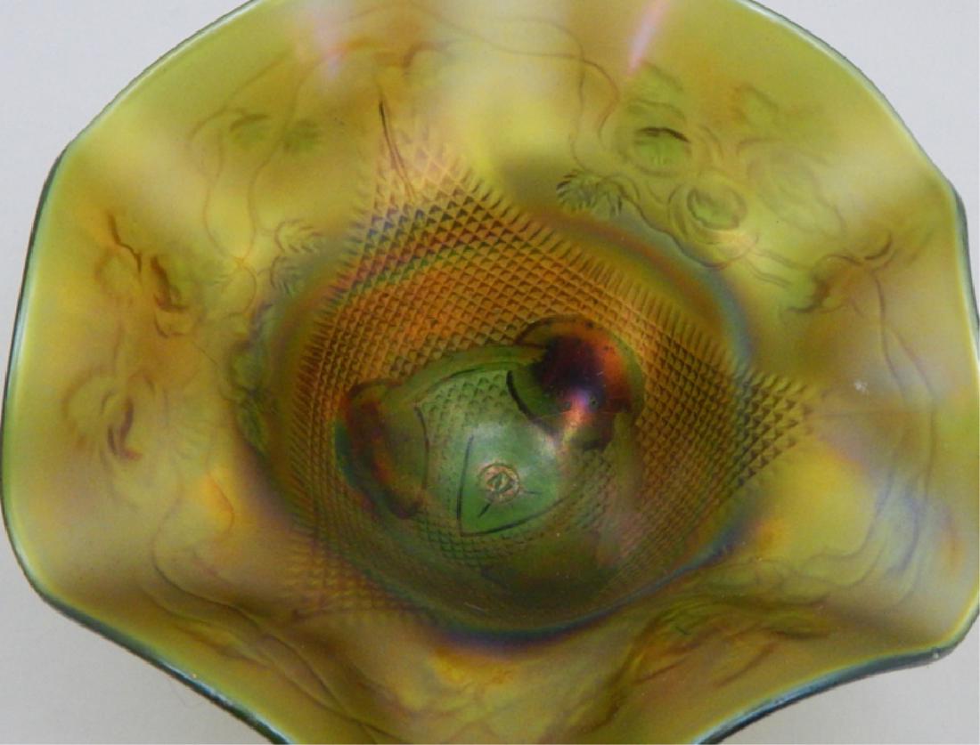 Vintage Northwood Green Carnival Glass Footed Dish (1 of 3)