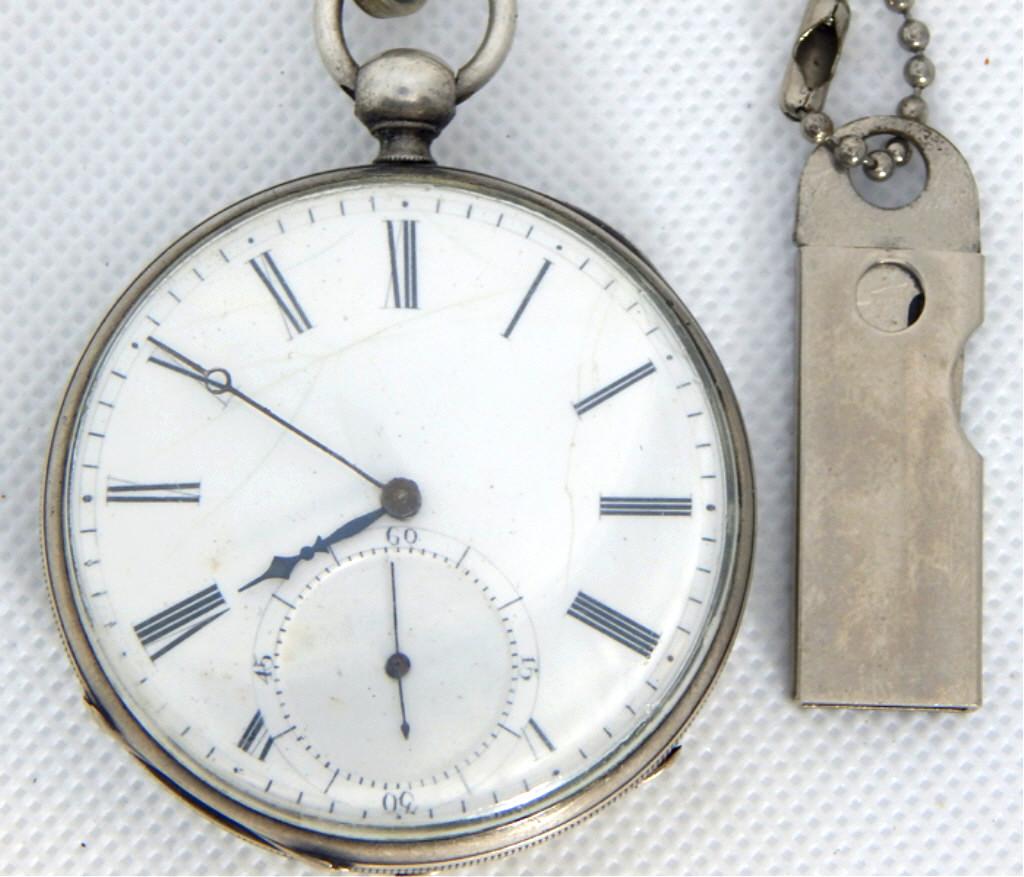 Olivier Quartier Locle Pocket Watch w/ Fob, c1800: Key wind detached lever full jeweled, has maker marks, hallmarks and numbers (see pictures) engraving on back and folding knife fob. Estimate $150 - $250 Starting Bid $25