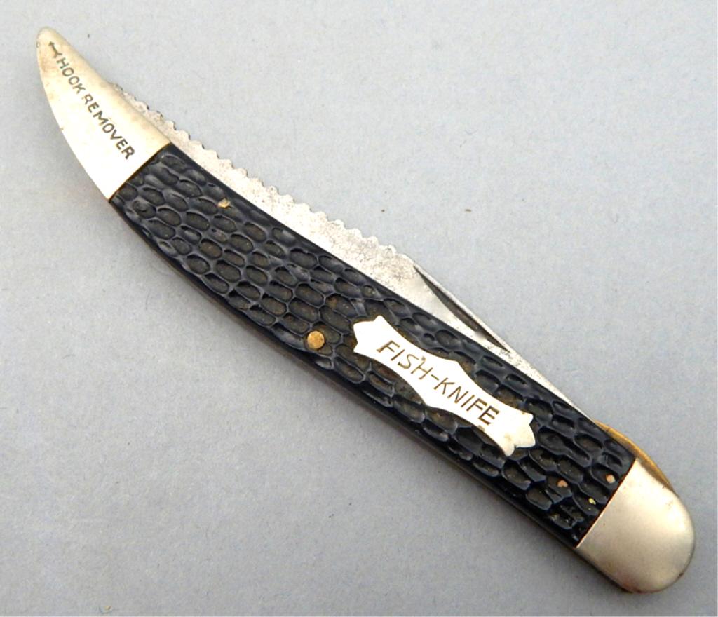 Stag Horn Handle Fish Pocket Knife: Good condition. Estimate $50 - $100 Starting Bid $10