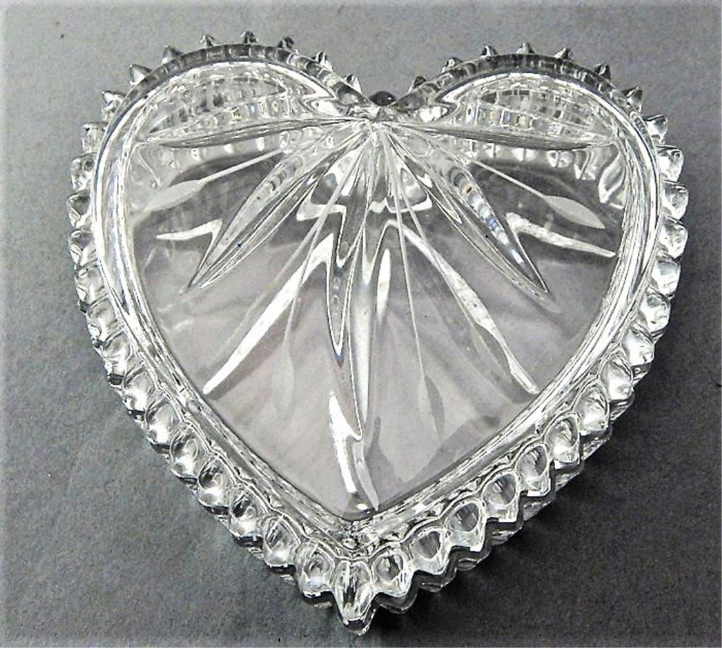 Wedgwood Crystal Heart Box: Signed. Good condition. Measures 1 1/2" x 4" x 4 1/2". Estimate $30 - $60 Starting Bid $10