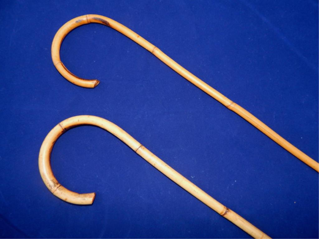 2 Bamboo Charlie Chaplin Style Canes: Measures 34" and 36". Estimate $40 - $60 Starting Bid $20