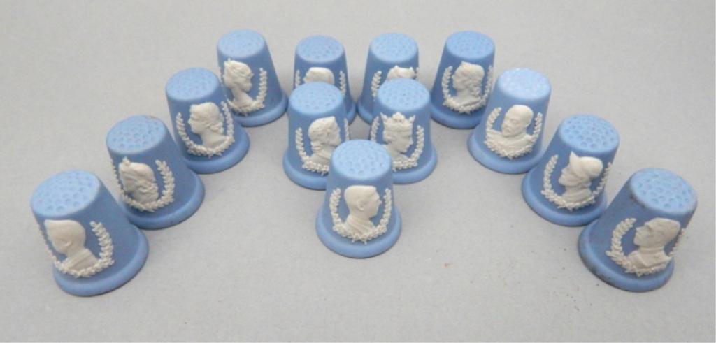 Collection of Wedgwood Thimbles: Total of thirteen. Measures 1". Estimate $30 - $60 Starting Bid $10