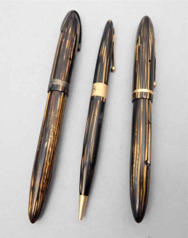 Schaefer Mechanical Pencil & 14k Nib Fountain Pens: Total of three in striped design. Estimate $50 - $100 Starting Bid $20