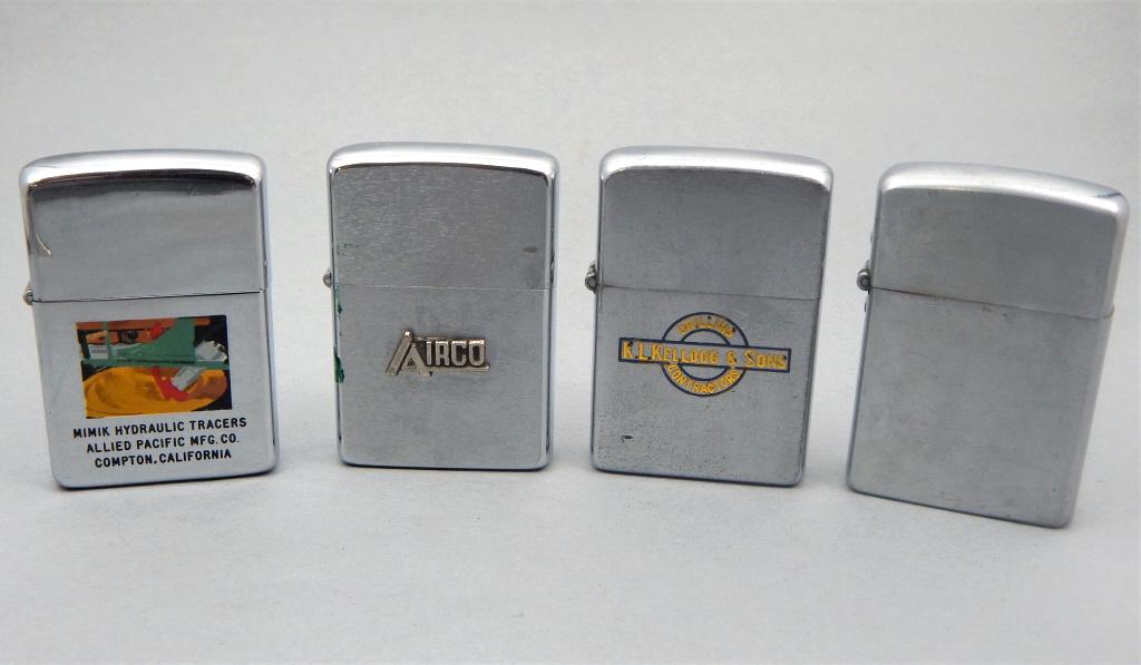 Group of 4 Advertising Lighters: Three Zippos and a Champ. Estimate $50 - $100 Starting Bid $10