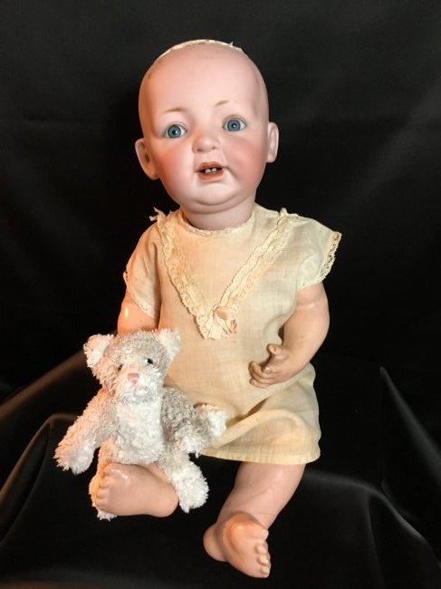 Antique Character Baby ~ KESTNER 211 ~: Adorable 17"antique Kestner character baby. Bisque head on a 5pc composition body. Blue sleep eyes, open mouth with two teeth. No damages to bisque, Original plaster pate. Some tape residue where pate