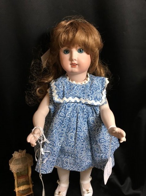 17" Eaton Beauty Doll by April Katz ~ 1986~: Eaton Beauty Doll by April Katz from 1986. All porcelain and 17" tall. Blue/gray glass set eyes, Auburn wig with original hair bow. Head is signed and numbered, 1986 EATON BEAUTY by April Katz/# 20. N