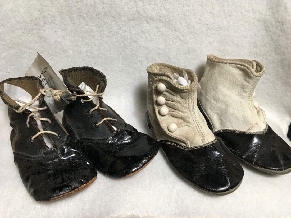 2  Pairs of Antique Leather Doll Shoes for Larger Dolls (1 of 8)