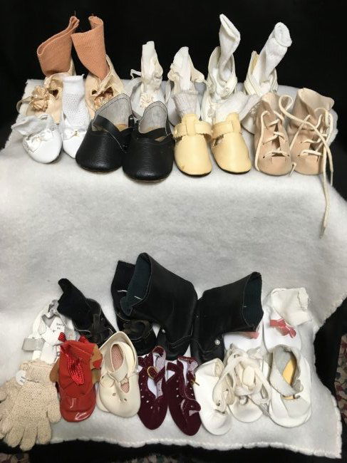 Lot of 16 Pairs of Vintage Doll Shoes Some w Socks. (1 of 6)