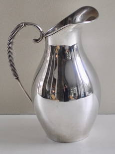 Sterling Silver Mexican Modern Pitcher: Sterling silver modern Mexican sterling silver pitcher Gonzla Morenom silversmith. 28.5 Troy ounces 9 1/2 inches tall