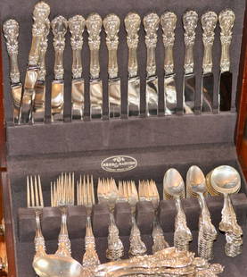 Reed & Barton  Francis I sterling flatware set: Reed & Barton Francis I sterling flatware set 95 pieces 13 salad forks, 13 dinner forks, 25 teaspoons, 12 butter knives, 12 soup spoons , 4 large serving spoons, 2 pierced forks/spoons, 13 dinner kniv