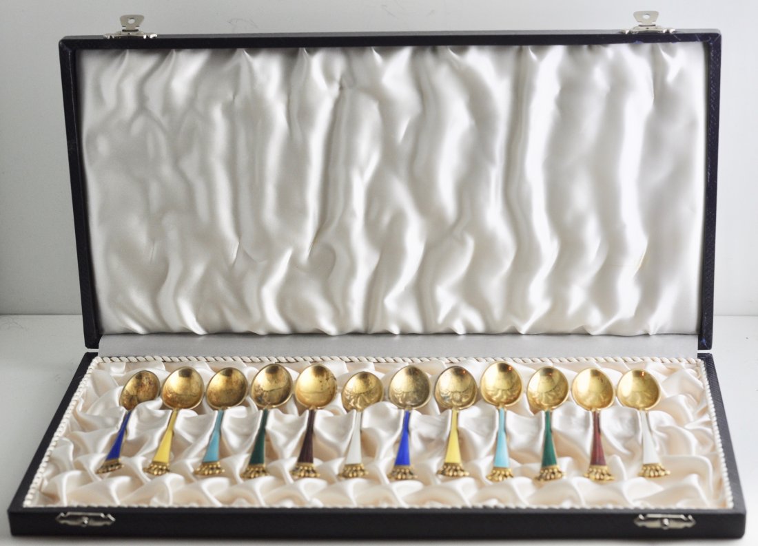 Boxed 12 Sterling Gilt Danish Demi-Tasse Spoons (1 of 1)