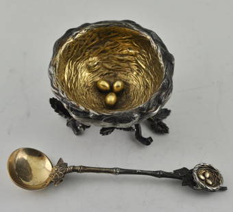 Gorham Sterling Birds Nest Salt & Spoon Rare: Gorham Sterling Birds Nest Salt & Spoon Rare measures 2 1/4 1 1/2 high salt , 4 spoon length 3 troy ounces