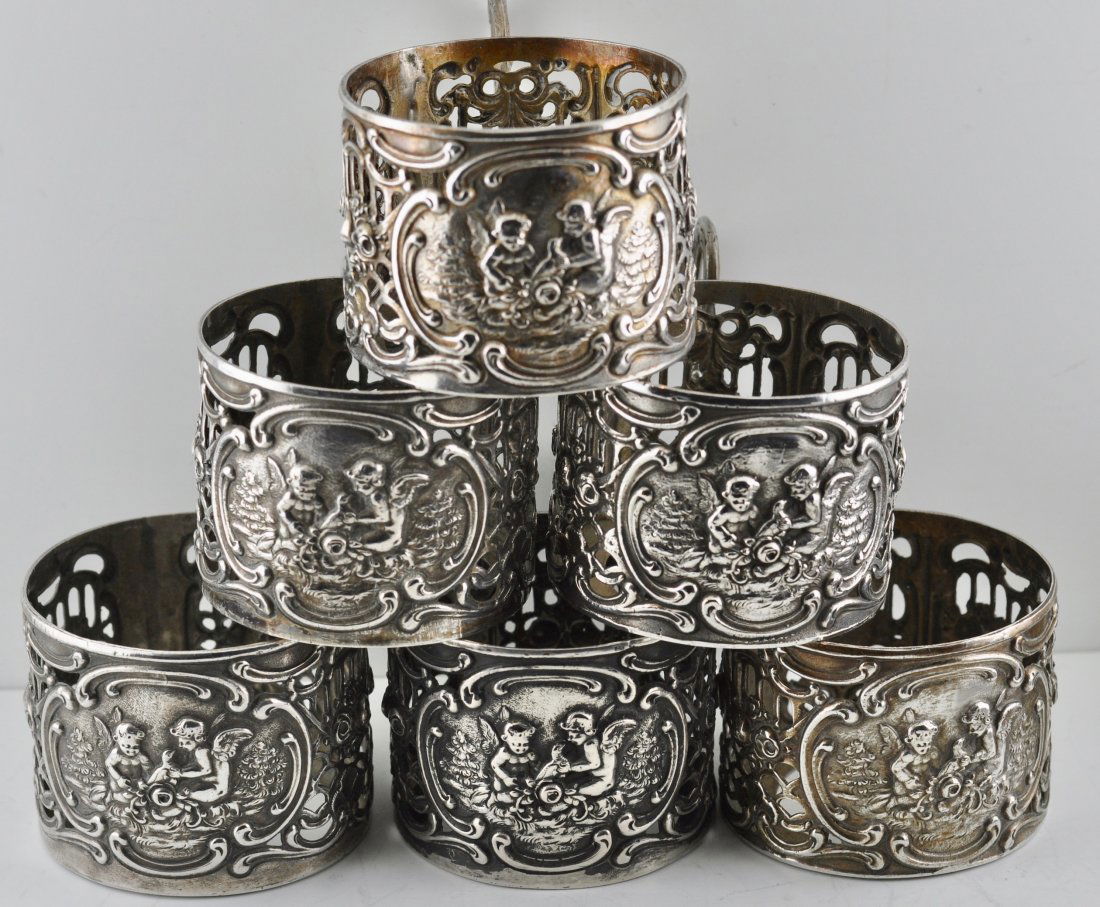 6  Antique 800 Silver Cherub, Bird Coffee Cup Holders (1 of 4)